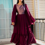 GATHERED LIVER TONE SILK – CHIFFON GOWN