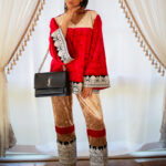 Red & cream Velvet Vintage Trousers & Blouse