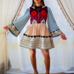 Mini Full Handmade Blue & Cream Tone Dress